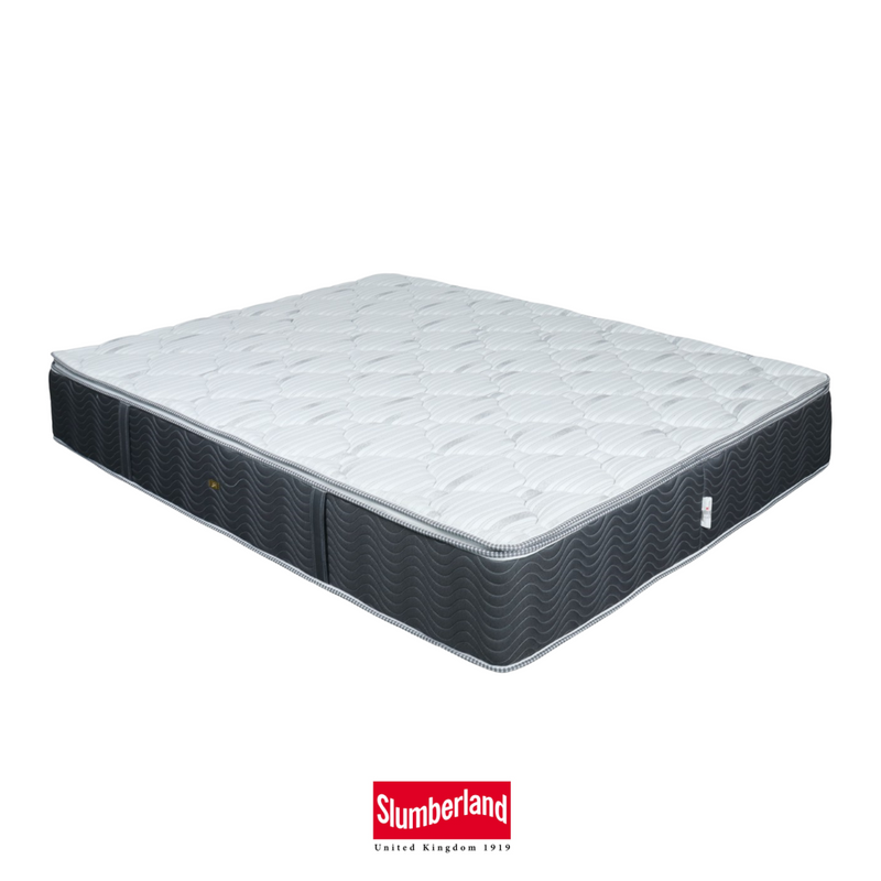 FEELMAX Plus mattress by Slumberland, white quilted top with dark side panels and border