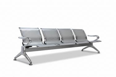 BENEDICK silver 4-seater gang chair with four seat panels and curved armrests