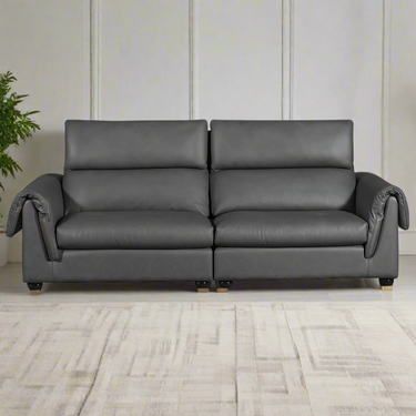 Dark grey 4-seater sofa with two-seat split back cushions and padded armrests