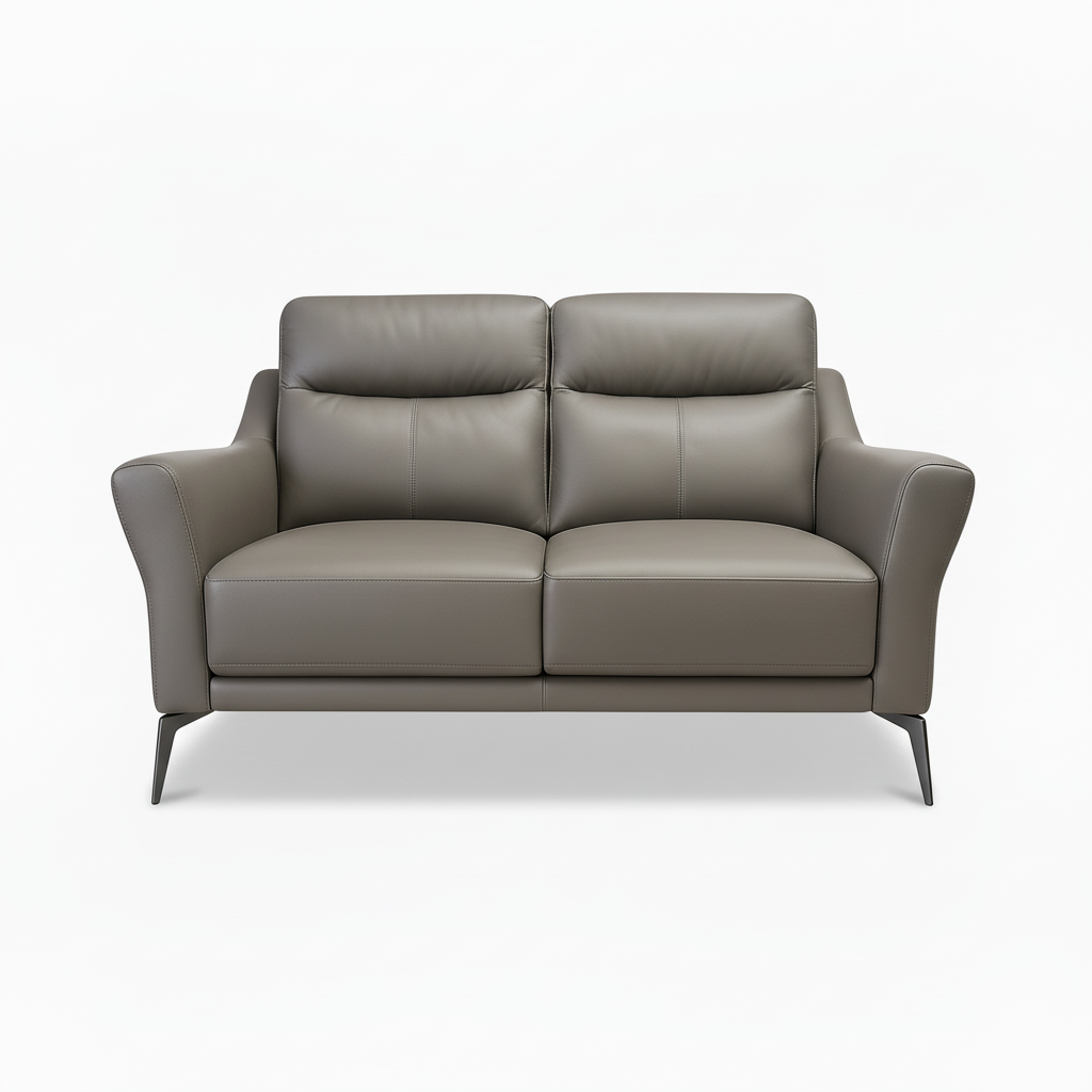 Luxury Half-Leather Sofa Metro Manila Contemporary High-Back Design w/ Metal Legs Hugo 2-Seater Sofa