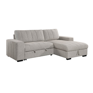 JIN SOFABED light gray fabric sectional sofa with chaise and pull-out storage drawers