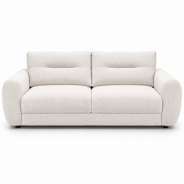 Cream white 3-seater sofa with two seat cushions and padded armrests