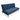 Blue upholstered sofabed with tufted back and seat, and black tapered legs