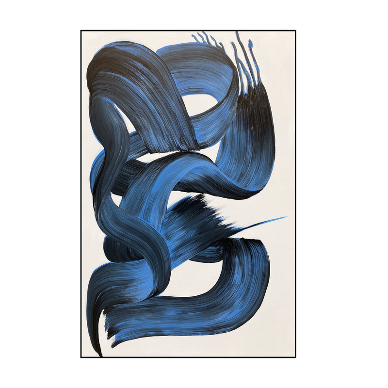 CASTEL abstract canvas with blue and dark sweeping brush strokes
