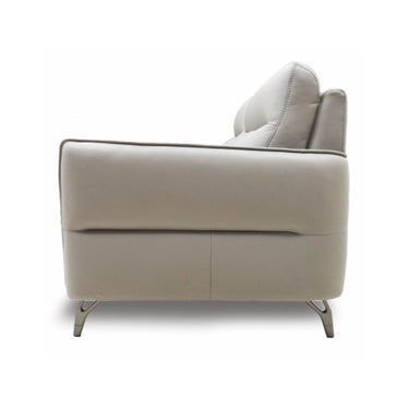Light gray 2-seater sofa with padded arms, rounded back, and dark legs