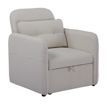Beige armchair with storage compartment on a white background