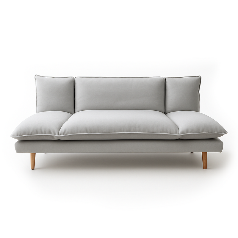 Poppy sofabed with three back cushions and padded seat, light grey, wooden legs