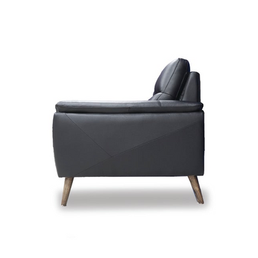 RICO 3-seater sofa side view in dark gray, wide armrest and tapered legs
