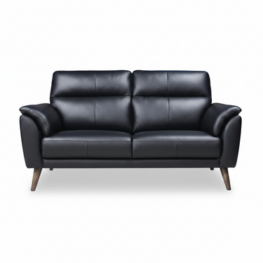 2-seater sofa, dark gray leather-look with double seat cushions and wooden legs