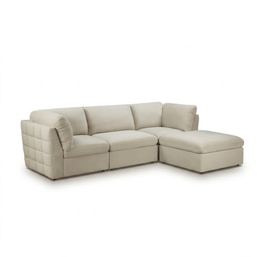 Light beige modular sectional sofa with chaise corner and boxy arms