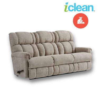 PINNACLE iClean Pet Friendly Fabric Motion Reclining Sofa with Drop Down Table