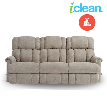 PINNACLE iClean Pet Friendly Fabric Motion Reclining Sofa with Drop Down Table