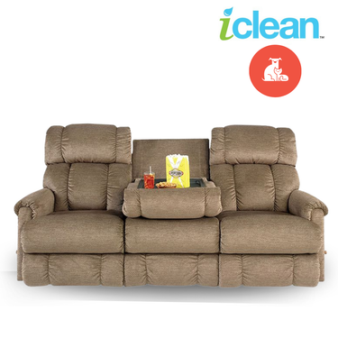 PINNACLE iClean Pet Friendly Fabric Motion Reclining Sofa with Drop Down Table