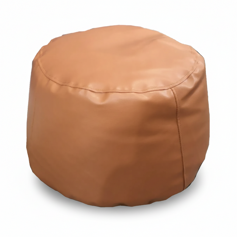 Brown PVC pudding ottoman, round padded seat with stitched top