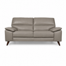2-seater sofa in gray faux leather with tufted back cushions and dark wood legs