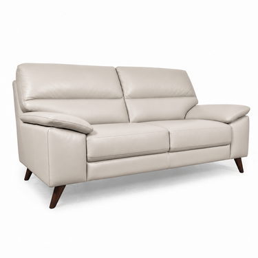 Cream 3-seater sofa with padded back cushions and curved arm detail