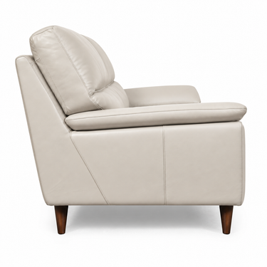 Light gray 3-seater sofa with rounded arms, padded seat, wooden legs