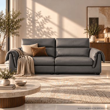 Dark gray 4-seater sofa with three seat cushions and two armrests