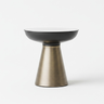 Minimal round black tabletop on brushed gold pedestal side table