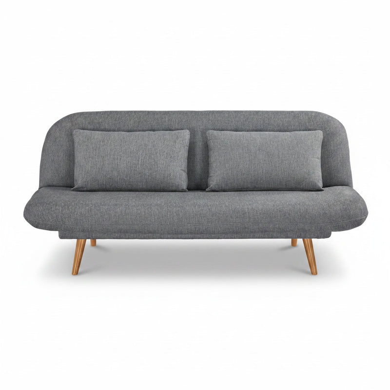 CLOVER sofabed in dark gray fabric, two back cushions and wooden legs
