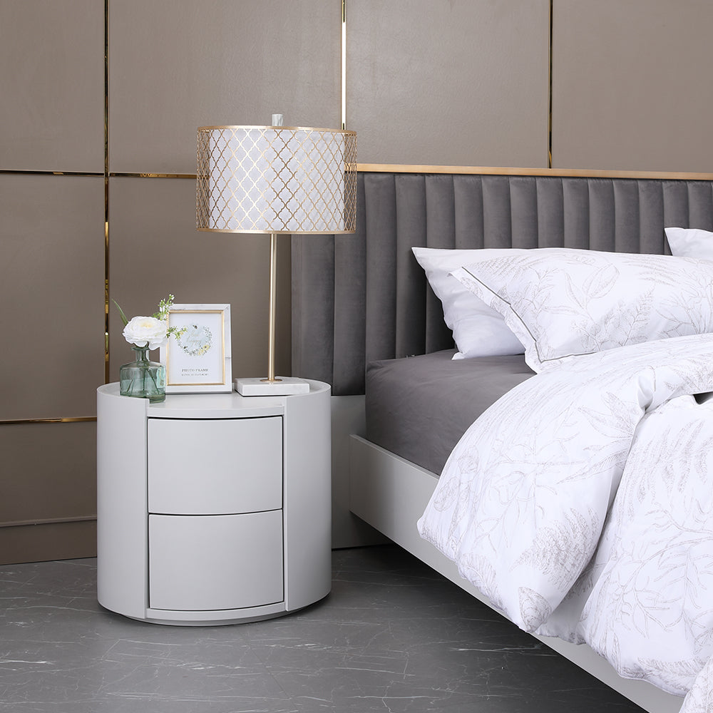 Spacnight Table Round Night Table w/ 2 Drawers | Light Grey | Coco Night Table – Blims ...