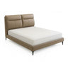 Mocca queen upholstered bed with foam mattress and low tapered legs