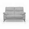 2-seater sofa in steel grey, front view with rounded arms, two back cushions, legs.