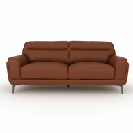 3-seater sofa in brown upholstery, rounded arms with padded back and seat