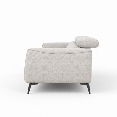 Ivory 2-seater sofa with rounded backrest, textured fabric, and black tapered legs