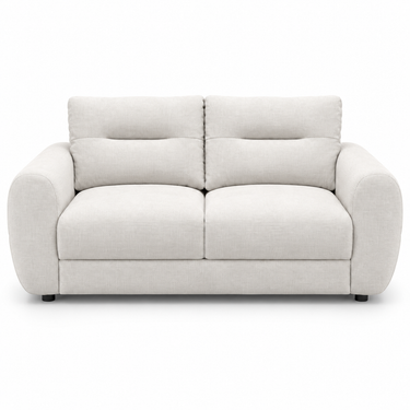 Cream 2-seater sofa with tufted back cushions, two seat sections, and round arms.