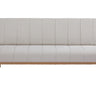 Beige sofa bed with wooden legs on a white background