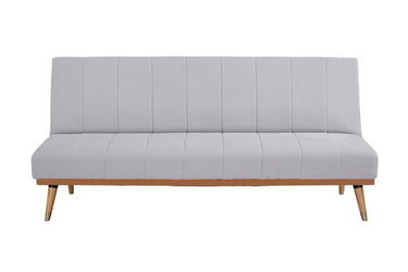 Gray sofa bed with wooden legs on a white background