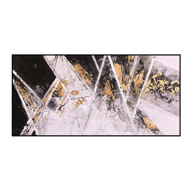 Abstract geometric wall art with white, gray, black, and gold lines