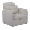 Beige armchair with storage compartment on a white background