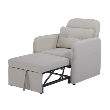 Beige recliner chair with ottoman on a white background