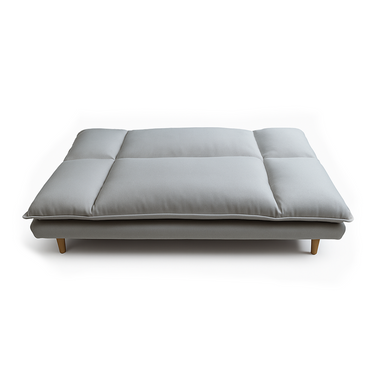 Sofabed with tufted back and two-seat cushions, light grey, raised base