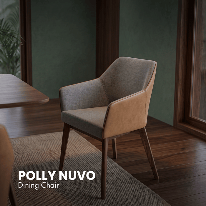Polly Nuvo armchair with grey fabric seat and cognac leather-look side panels