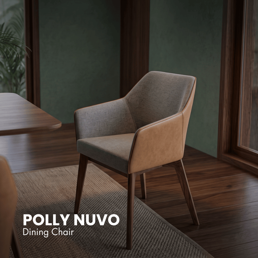 Polly Nuvo armchair with grey fabric seat and cognac leather-look side panels