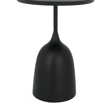 RAVEN side table with round dark tabletop and tapered pedestal base