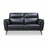 2-seater sofa, dark gray leather-look with double seat cushions and wooden legs