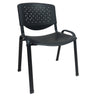 Black visitor chair with patterned backrest, curved arms, and four legs