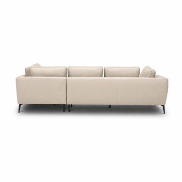 Right sectional sofa with light beige back row cushions and firm seat cushions
