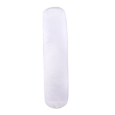 White bolster pillow with smooth fabric cover, shown upright.